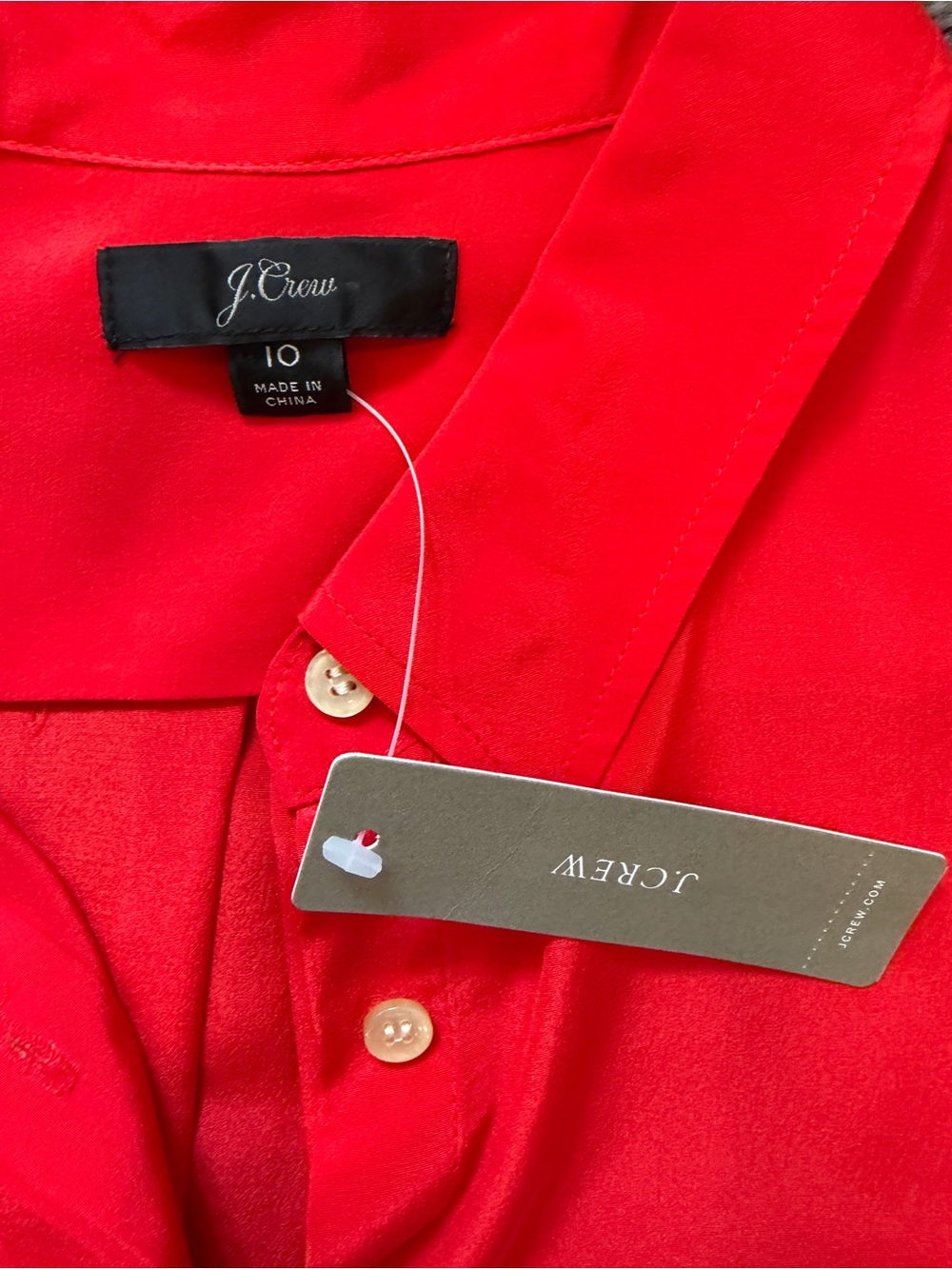 J. Crew NWT Vibrant Red Silk Button-Down Shirt - Picture 8 of 9